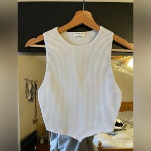Babaton White Ribbed Tank Top